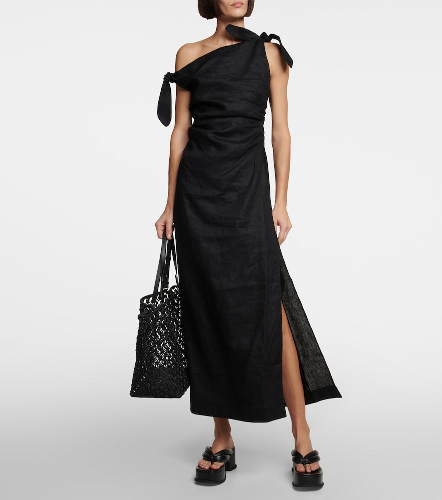 SIR One-shoulder linen maxi dress