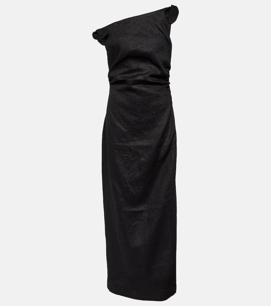 SIR One-shoulder linen maxi dress. SIR 单肩亚麻长裙