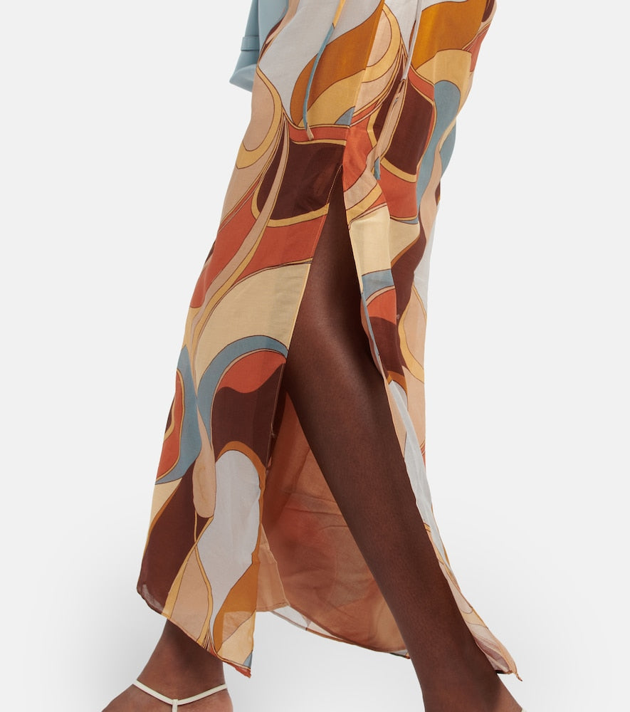 SIR Printed cotton and silk midi dress