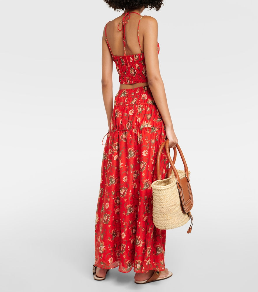 SIR Reyes printed cotton and silk maxi skirt