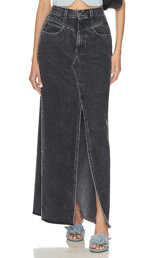 SLVRLAKE Dallas Double Yoke Maxi Skirt in Black - SLVRLAKE - Dallas - Jupe longue à double empiècement - Noir - SLVRLAKE Dallas 黑色双轭超长裙 - SLVRLAKE Dallas Double Yoke Maxirock in Schwarz - SLVRLAKE 댈러스 더블 요크 맥시 스커트 - Gonna lunga SLVRLAKE Dallas con doppio carré in nero