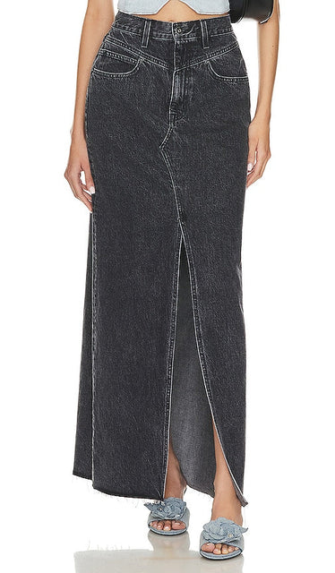 SLVRLAKE Dallas Double Yoke Maxi Skirt in Black - SLVRLAKE - Dallas - Jupe longue à double empiècement - Noir - SLVRLAKE Dallas 黑色双轭超长裙 - SLVRLAKE Dallas Double Yoke Maxirock in Schwarz - SLVRLAKE 댈러스 더블 요크 맥시 스커트 - Gonna lunga SLVRLAKE Dallas con doppio carré in nero