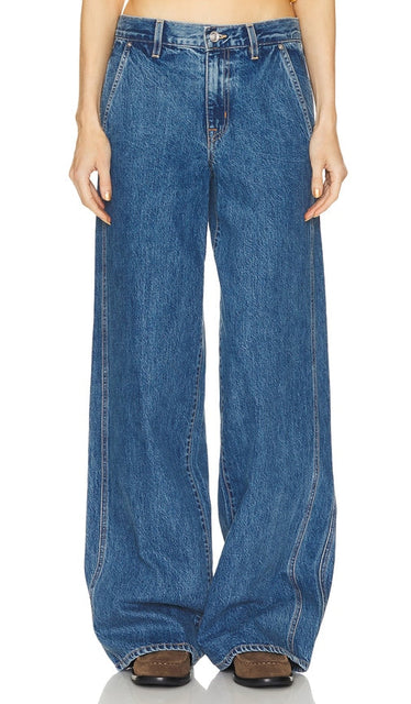 SLVRLAKE Mica Double Seam Wide Leg in Blue - SLVRLAKE Mica, jambe large à double couture, bleu - SLVRLAKE 蓝色云母双缝阔腿裤 - SLVRLAKE Mica Wide Leg mit Doppelnaht in Blau - SLVRLAKE Mica 더블 심 와이드 레그 블루 색상 - SLVRLAKE Gamba larga con doppia cucitura in mica in blu