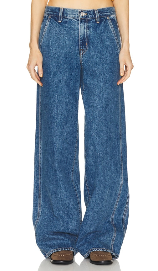 SLVRLAKE Mica Double Seam Wide Leg in Blue - SLVRLAKE Mica, jambe large à double couture, bleu - SLVRLAKE 蓝色云母双缝阔腿裤 - SLVRLAKE Mica Wide Leg mit Doppelnaht in Blau - SLVRLAKE Mica 더블 심 와이드 레그 블루 색상 - SLVRLAKE Gamba larga con doppia cucitura in mica in blu