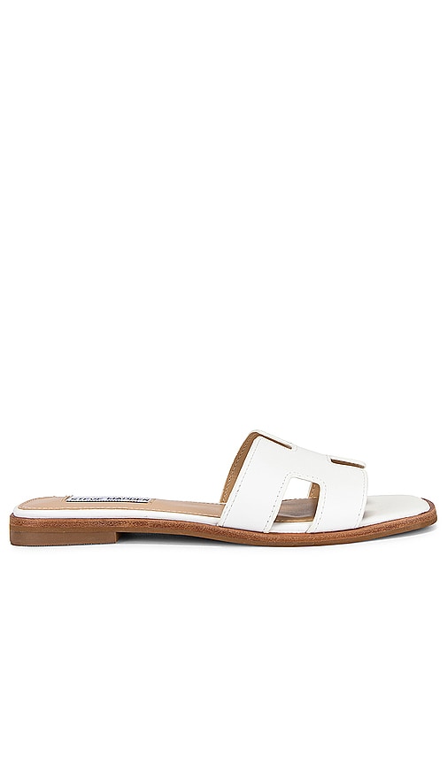 Steve Madden Hadyn Sandal in White | White Leather Flat Slides for Women