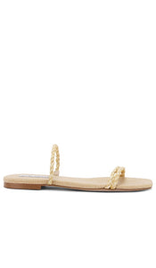 Steve Madden Tahiti Sandal in Metallic Gold | Raffia Flat Sandals for Women