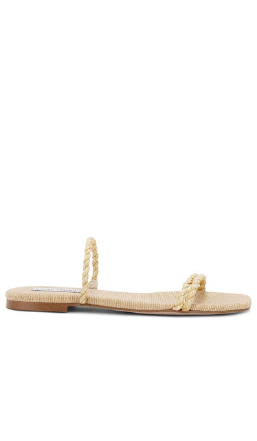 Steve Madden Tahiti Sandal in Metallic Gold | Raffia Flat Sandals for Women