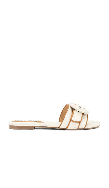 Steve Madden Merla Slides in Cream | Natural Cognac Flat Slides for Women