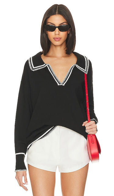 SNDYS Arlington Collared Sweater in Black - SNDYS Pull à col Arlington en noir - SNDYS 阿灵顿领黑色毛衣 - SNDYS Arlington-Kragenpullover in Schwarz - SNDYS 알링턴 칼라 스웨터블랙 색상 - Maglione con colletto SNDYS Arlington in nero