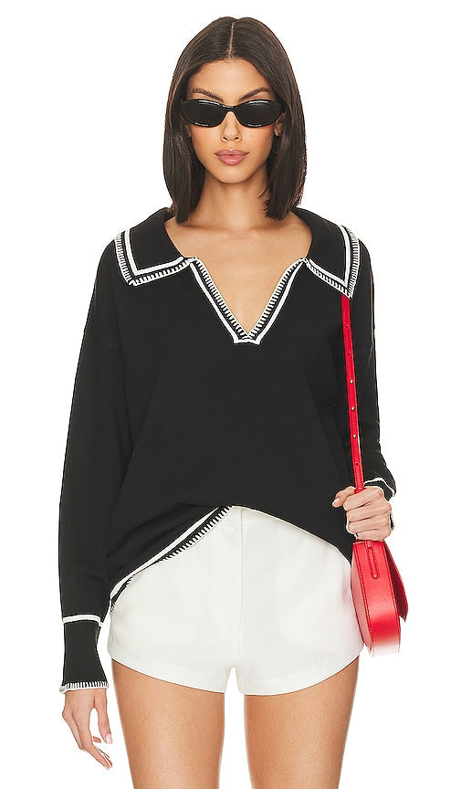 SNDYS Arlington Collared Sweater in Black - SNDYS Pull à col Arlington en noir - SNDYS 阿灵顿领黑色毛衣 - SNDYS Arlington-Kragenpullover in Schwarz - SNDYS 알링턴 칼라 스웨터블랙 색상 - Maglione con colletto SNDYS Arlington in nero