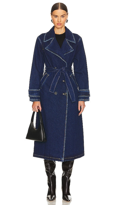 SNDYS Wren Denim Trench in Blue