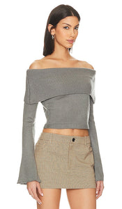 SNDYS x Revolve Off Shoulder Sweater in Charcoal