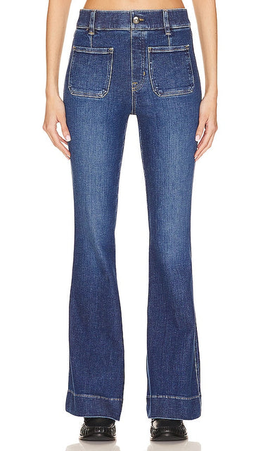 SPANX Flare Jeans With Patch Pockets in Blue - Jean évasé SPANX avec poches plaquées en bleu - 蓝色贴袋 SPANX 喇叭牛仔裤 - SPANX Flare-Jeans mit aufgesetzten Taschen in Blau - SPANX 플레어 진 블루 색상 - Jeans a zampa d'elefante SPANX con tasche applicate in blu