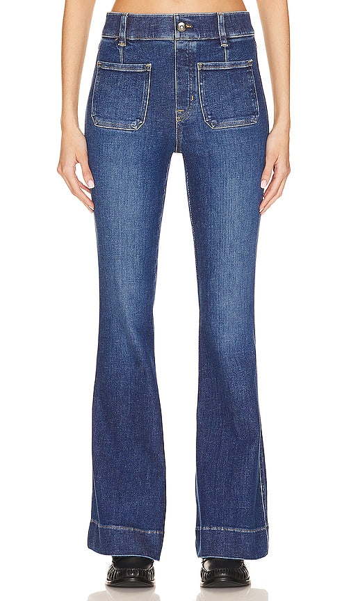 SPANX Flare Jeans With Patch Pockets in Blue - Jean évasé SPANX avec poches plaquées en bleu - 蓝色贴袋 SPANX 喇叭牛仔裤 - SPANX Flare-Jeans mit aufgesetzten Taschen in Blau - SPANX 플레어 진 블루 색상 - Jeans a zampa d'elefante SPANX con tasche applicate in blu