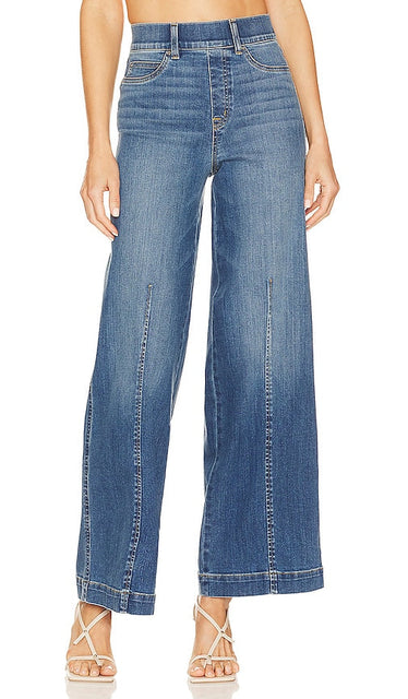 SPANX Seamed Front Wide Leg Jean in Denim-Medium - Jean à jambe large cousu sur le devant SPANX en denim-moyen - SPANX 前缝接缝阔腿牛仔裤（中号） - SPANX Jeans mit weitem Bein und Naht vorne in Denim-Medium - SPANX Seamed Front Wide Leg 진, 데님-미디엄 소재 - Jeans SPANX a gamba larga con cucitura frontale in denim medio