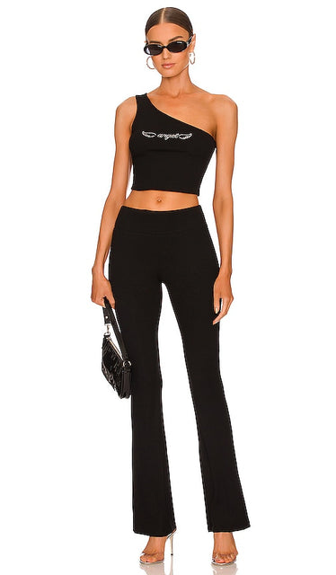 superdown Angel Rhinestone Pant Set in Black - superdown - Ensemble pantalon à strass Angel en noir - superdown Angel 黑色水钻长裤套装 - superdown Angel Strass-Hosenset in Schwarz - superdown 엔젤 라인스톤 팬츠 세트 블랙 색상 - Set di pantaloni con strass Angel superdown in nero