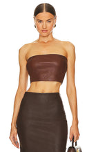 SPRWMN Leather Micro Tube Top in Chocolate - SPRWMN Haut micro tube en cuir en chocolat - SPRWMN 巧克力色皮革微抹胸上衣 - SPRWMN Micro Tube Top aus Leder in Schokolade - SPRWMN 가죽 마이크로 튜브 탑 - Top micro tubolare in pelle SPRWMN color cioccolato