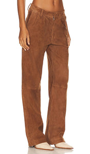 SPRWMN Leather Straight Leg Trousers in Cognac