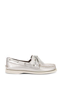 Sperry Ao 2 Eye Loafer in Metallic Silver, grey | Silver Loafers & Oxfords Flats for Women