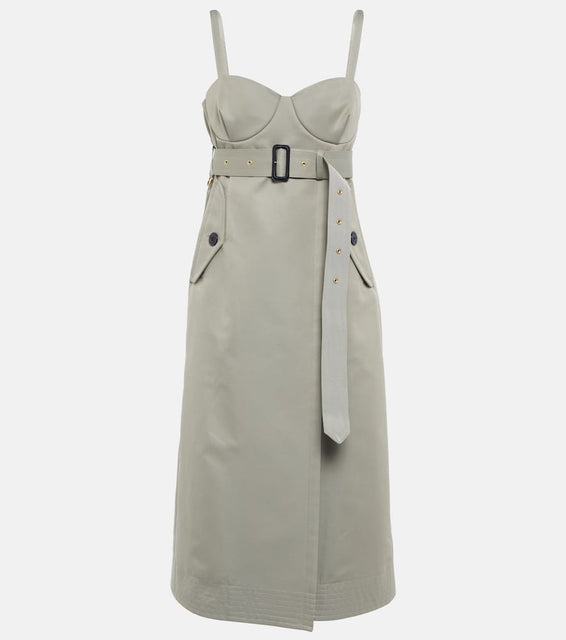 Sacai Belted cotton-blend midi dress