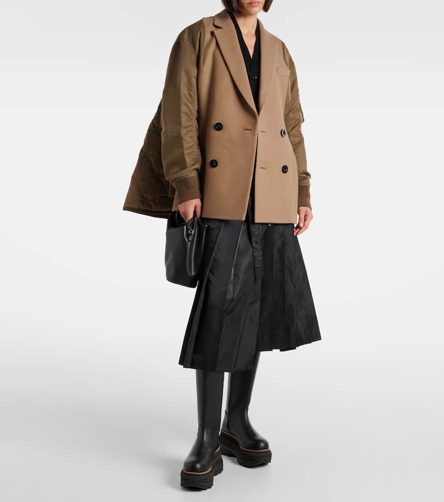 Sacai Double-breasted wool and technical coat