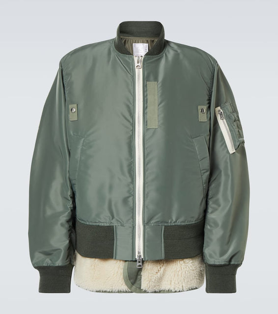 Sacai Faux shearling-trimmed bomber jacket