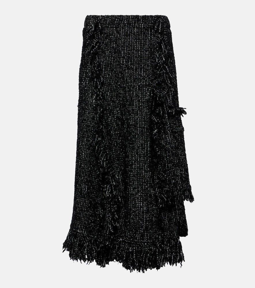 Sacai Fringed flared tweed midi skirt - Sacai 流苏喇叭形粗花呢中长裙