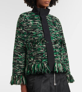 Sacai Fringed wool-blend tweed jacket