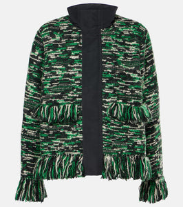 Sacai Fringed wool-blend tweed jacket