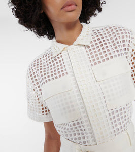Sacai Lace-trimmed cotton midi dress