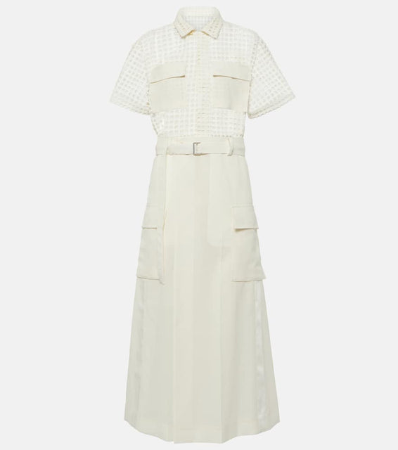Sacai Lace-trimmed cotton midi dress