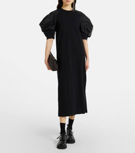 Sacai Puff-sleeve cotton-blend jersey midi dress