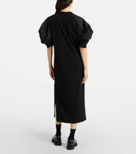 Sacai Puff-sleeve cotton-blend jersey midi dress
