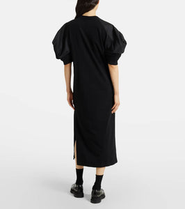Sacai Puff-sleeve cotton-blend jersey midi dress