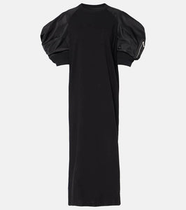 Sacai Puff-sleeve cotton-blend jersey midi dress