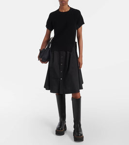 Sacai Striped jersey and poplin shirt dress