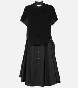 Sacai Striped jersey and poplin shirt dress