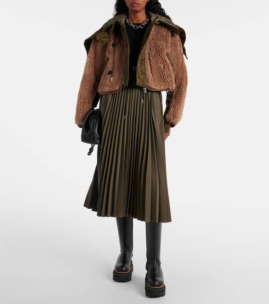 Sacai Twill-trimmed faux fur jacket