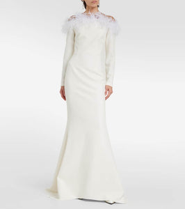 Safiyaa Bridal Starlana feather-trimmed crêpe gown