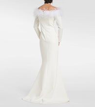 Safiyaa Bridal Starlana feather-trimmed crêpe gown