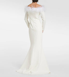 Safiyaa Bridal Starlana feather-trimmed crêpe gown