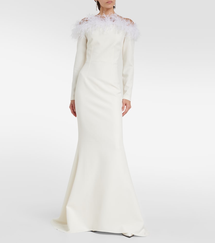 Safiyaa Bridal Starlana feather-trimmed  gown