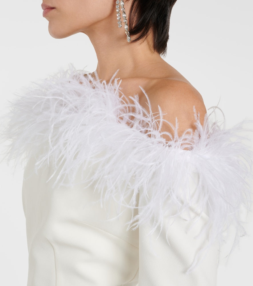 Safiyaa Bridal Starlana feather-trimmed  gown