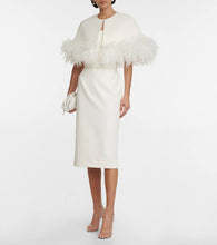 Safiyaa Bridal feather-trimmed crêpe midi dress