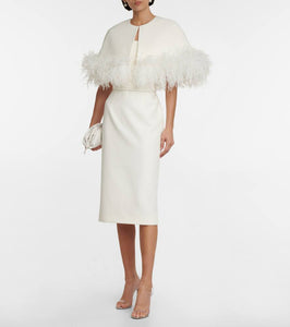 Safiyaa Bridal feather-trimmed crêpe midi dress