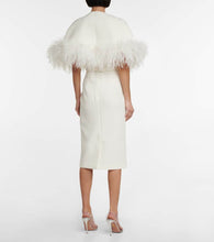 Safiyaa Bridal feather-trimmed crêpe midi dress