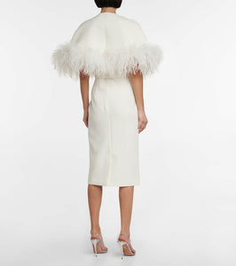 Safiyaa Bridal feather-trimmed crêpe midi dress