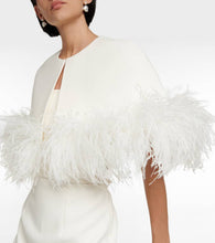 Safiyaa Bridal feather-trimmed crêpe midi dress
