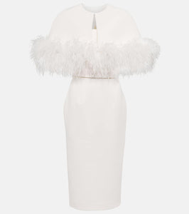 Safiyaa Bridal feather-trimmed crêpe midi dress