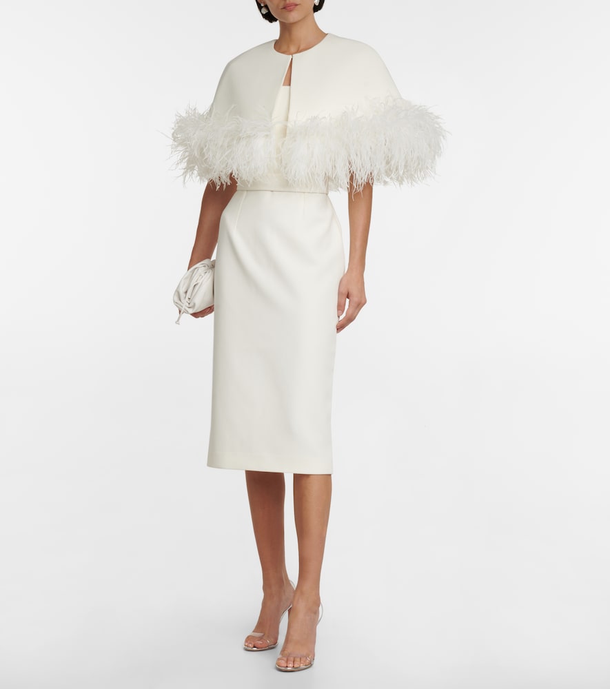 Safiyaa Bridal feather-trimmed  midi dress